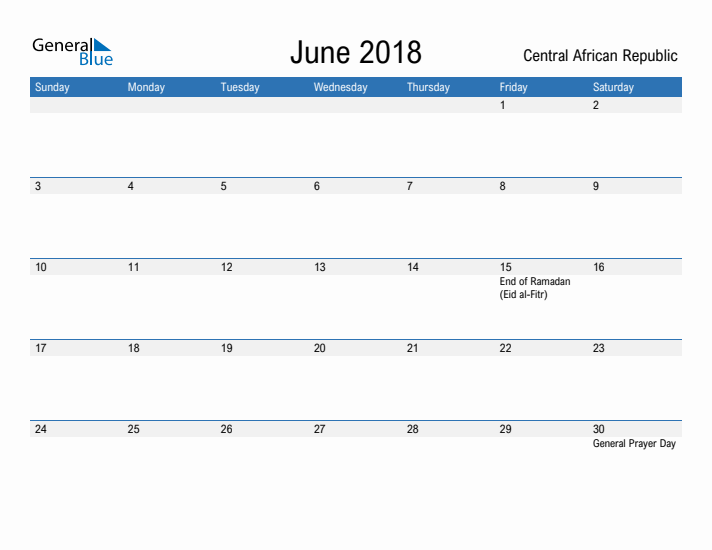 Fillable June 2018 Calendar