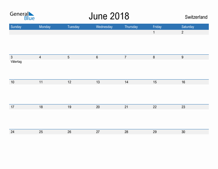 Fillable June 2018 Calendar