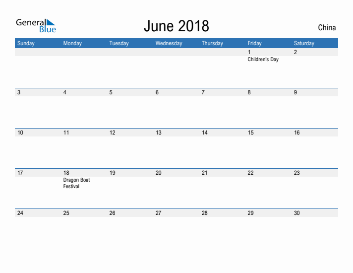 Fillable June 2018 Calendar