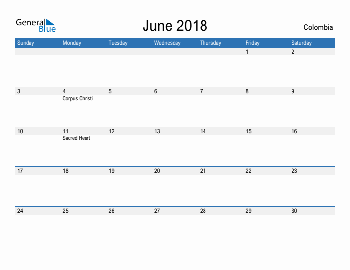 Fillable June 2018 Calendar