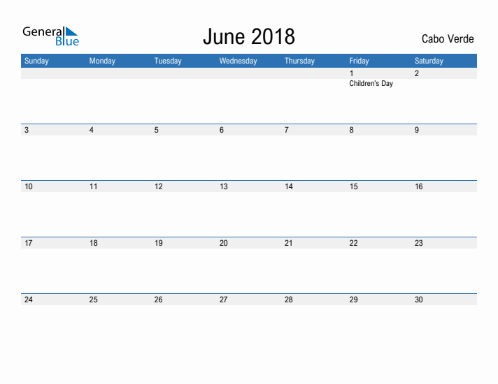 Fillable June 2018 Calendar