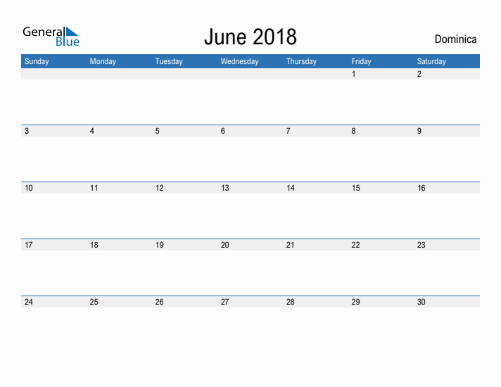 Fillable June 2018 Calendar