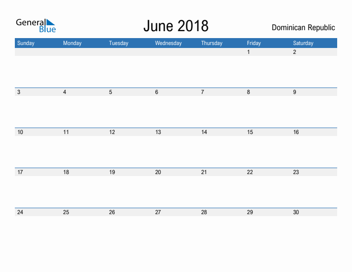 Fillable June 2018 Calendar