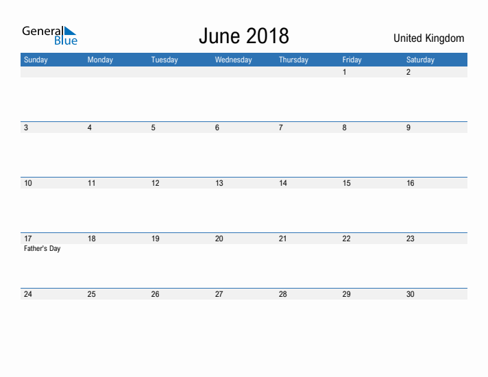 Fillable June 2018 Calendar