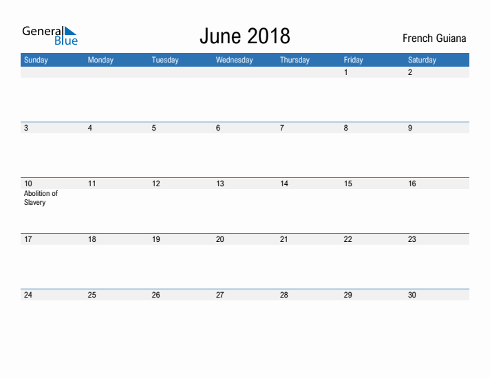 Fillable June 2018 Calendar