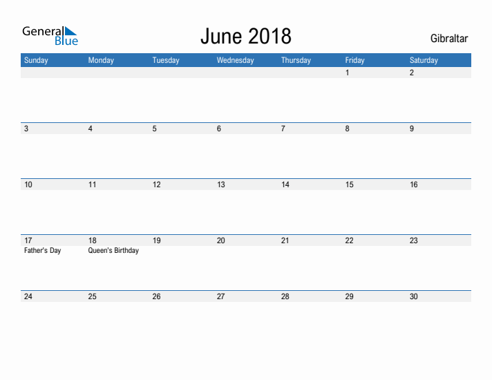 Fillable June 2018 Calendar