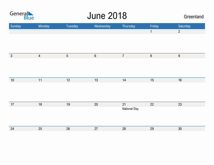 Fillable June 2018 Calendar