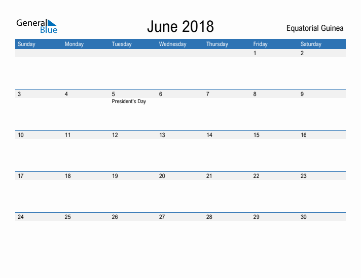 Fillable June 2018 Calendar