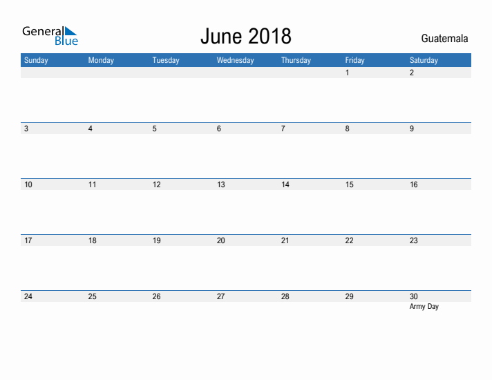 Fillable June 2018 Calendar