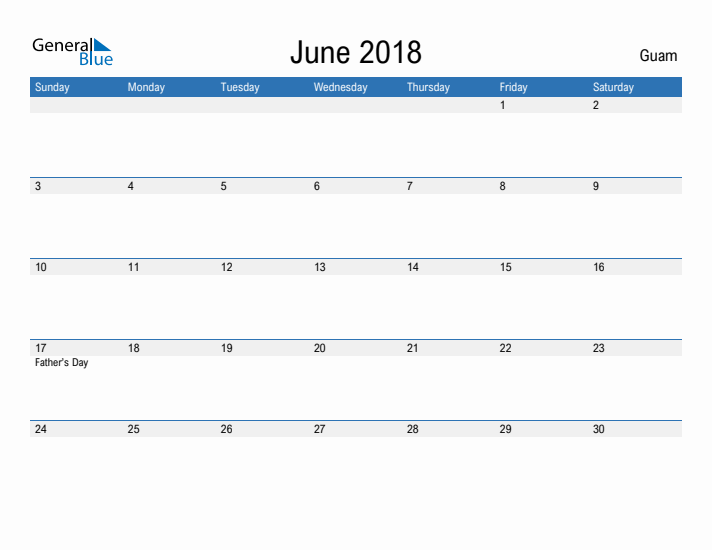 Fillable June 2018 Calendar