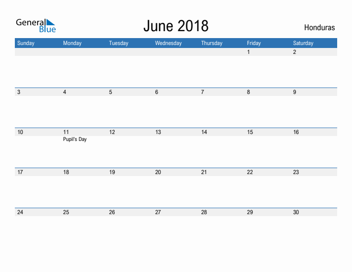 Fillable June 2018 Calendar