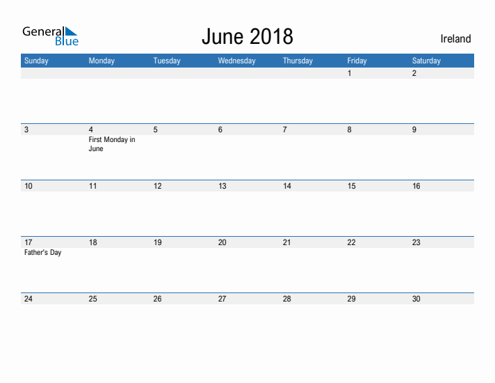 Fillable June 2018 Calendar