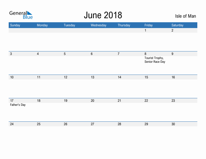 Fillable June 2018 Calendar