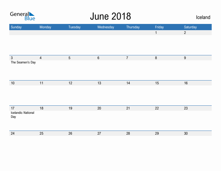 Fillable June 2018 Calendar