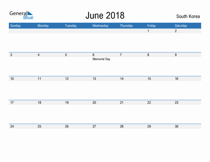 Fillable June 2018 Calendar