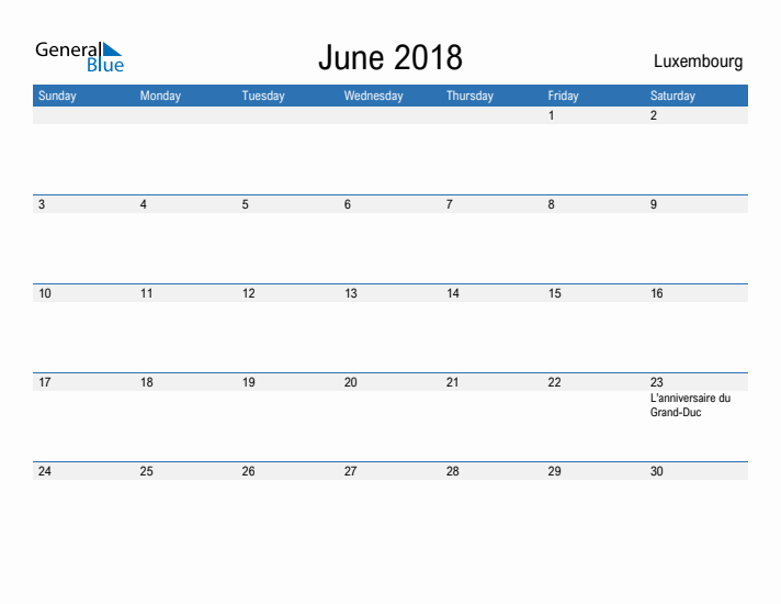 Fillable June 2018 Calendar