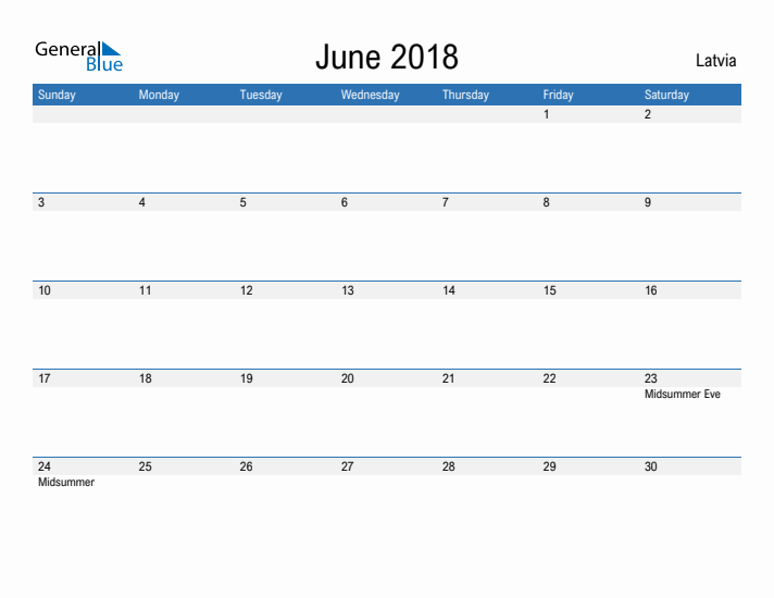 Fillable June 2018 Calendar