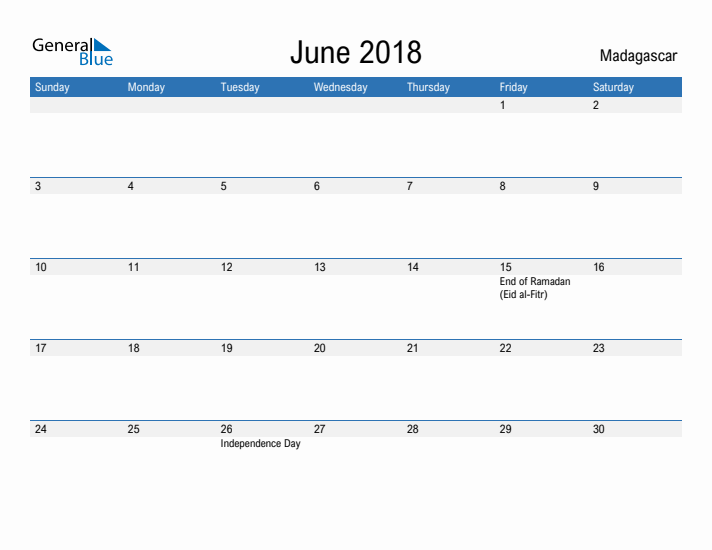 Fillable June 2018 Calendar