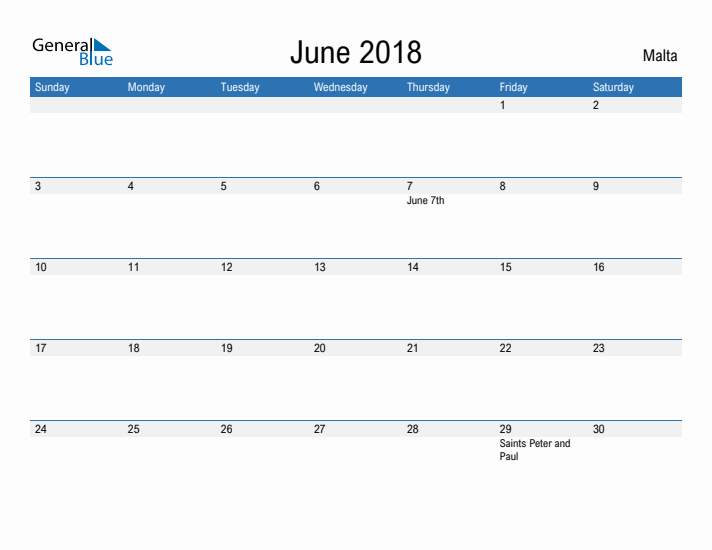 Fillable June 2018 Calendar