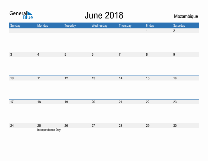 Fillable June 2018 Calendar