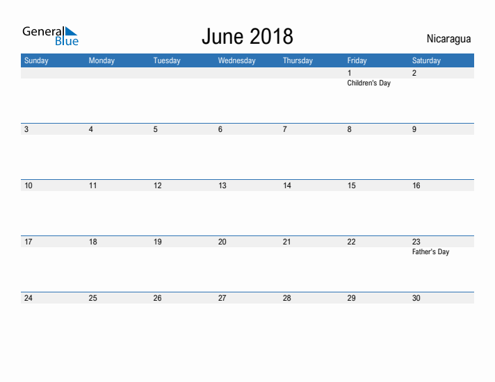 Fillable June 2018 Calendar