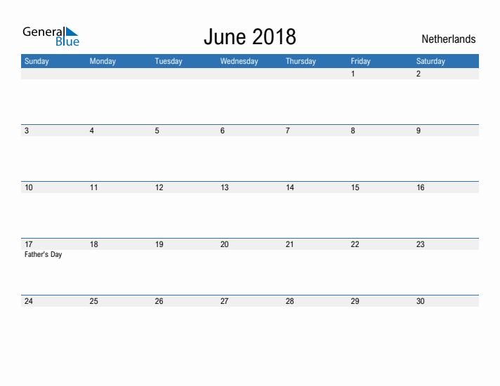 Fillable June 2018 Calendar