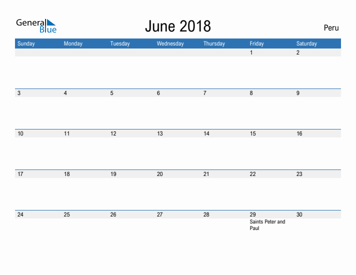 Fillable June 2018 Calendar