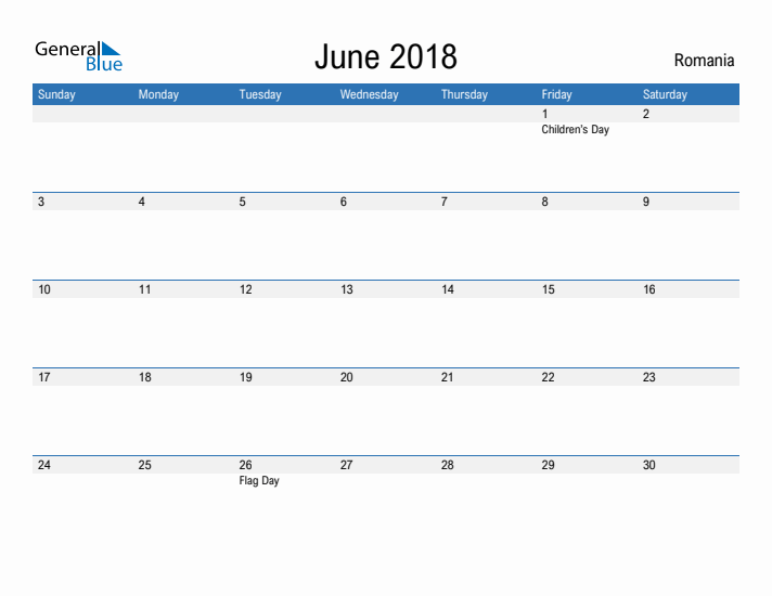 Fillable June 2018 Calendar