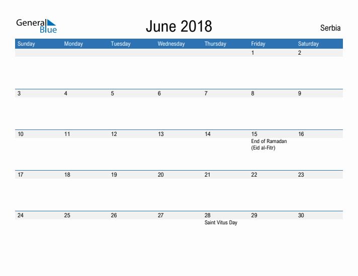 Fillable June 2018 Calendar