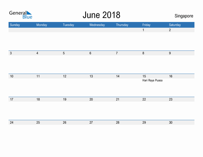 Fillable June 2018 Calendar