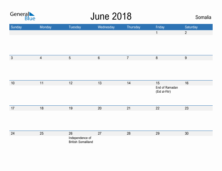 Fillable June 2018 Calendar