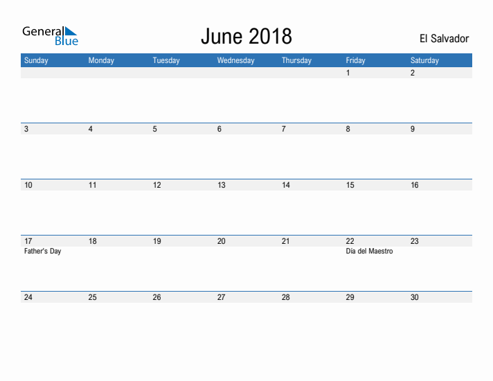 Fillable June 2018 Calendar