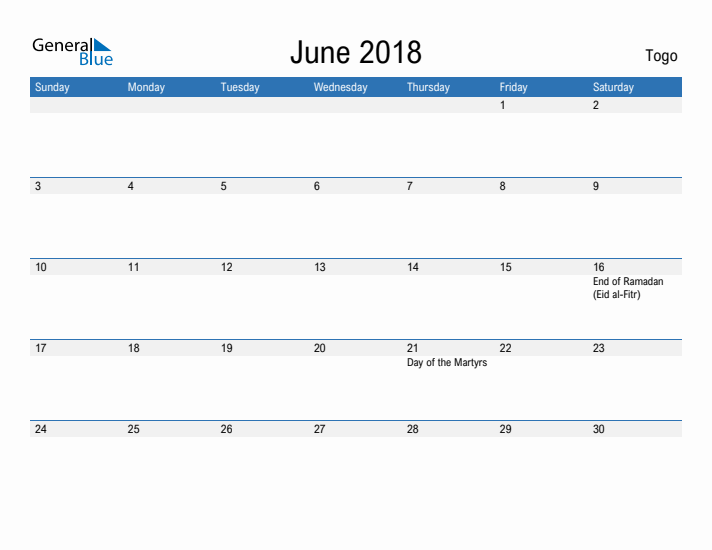 Fillable June 2018 Calendar