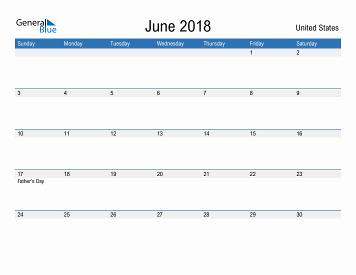 Fillable June 2018 Calendar