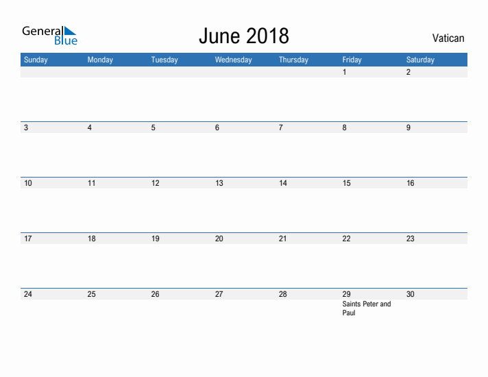 Fillable June 2018 Calendar