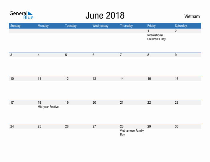 Fillable June 2018 Calendar