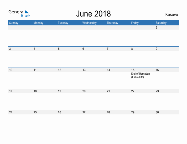 Fillable June 2018 Calendar