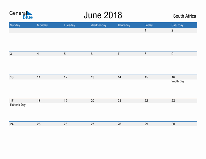 Fillable June 2018 Calendar