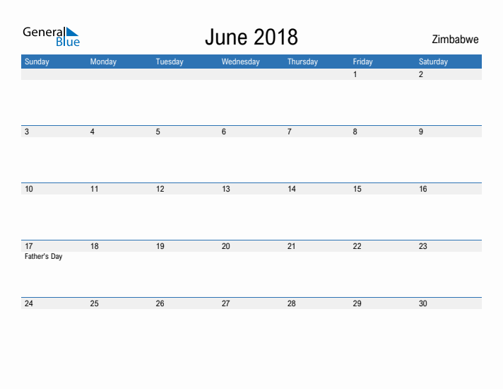 Fillable June 2018 Calendar