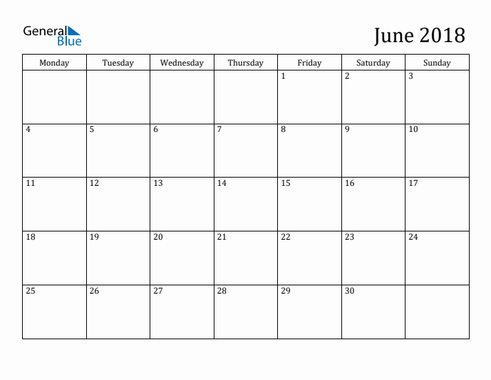 June 2018 Calendar