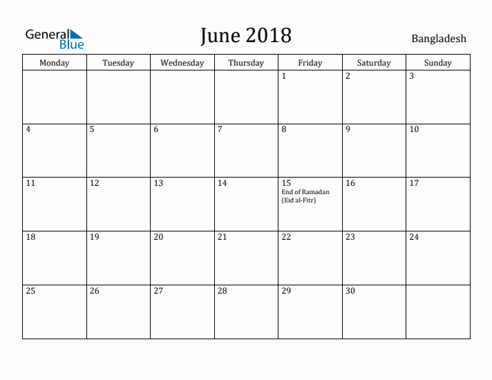 June 2018 Calendar Bangladesh