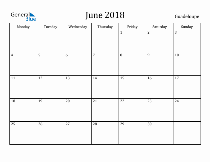 June 2018 Calendar Guadeloupe