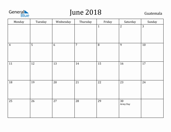 June 2018 Calendar Guatemala