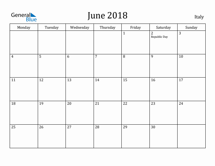 June 2018 Calendar Italy