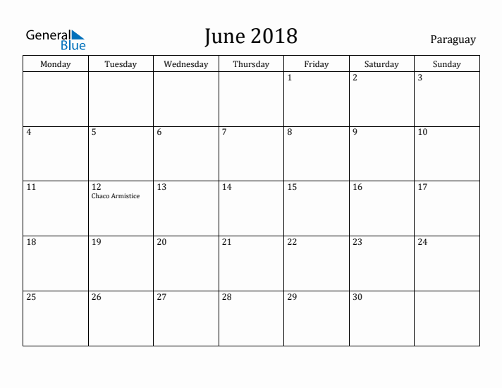 June 2018 Calendar Paraguay