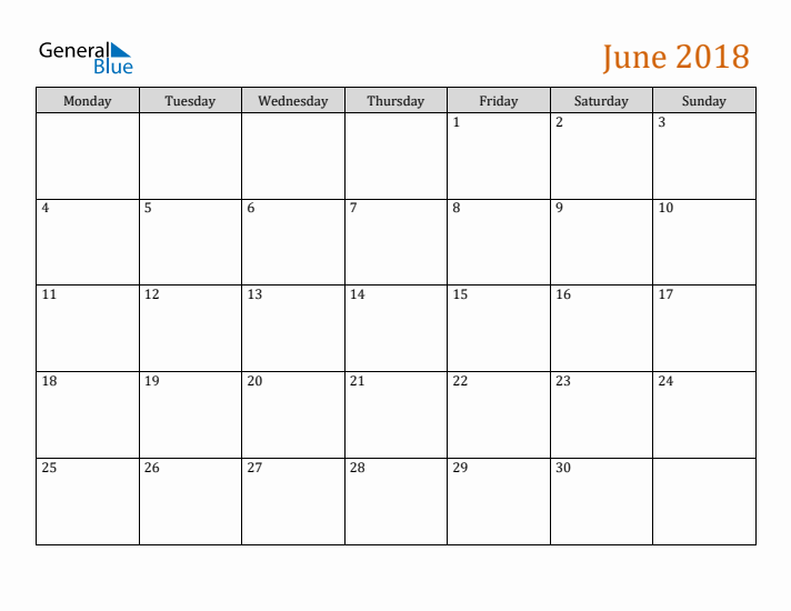 Editable June 2018 Calendar