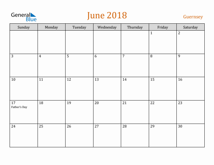 June 2018 Holiday Calendar with Sunday Start