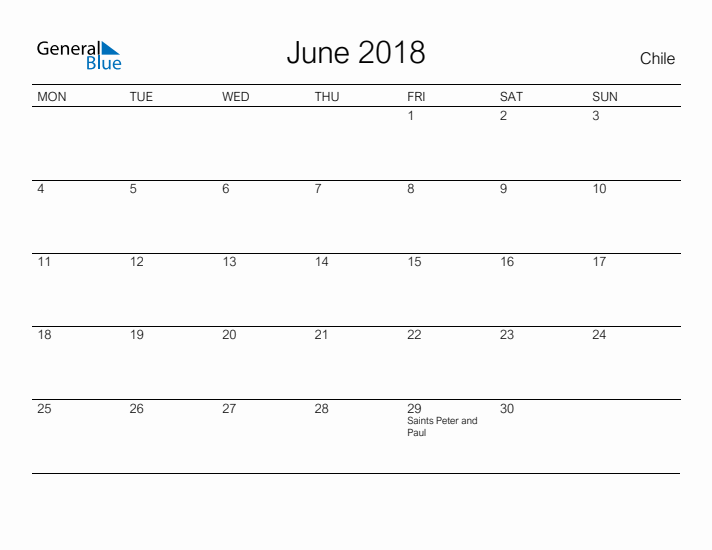 Printable June 2018 Calendar for Chile