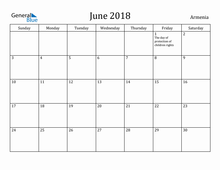 June 2018 Calendar Armenia