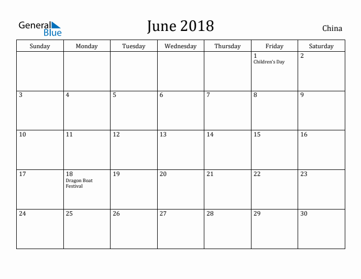 June 2018 Calendar China